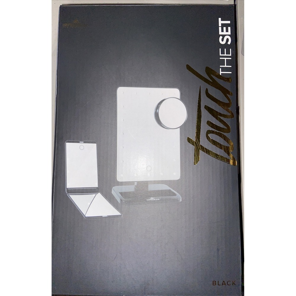 Impressions Vanity Touch The Set Black Makeup Mirror Touch Sensor Magnifying NEW